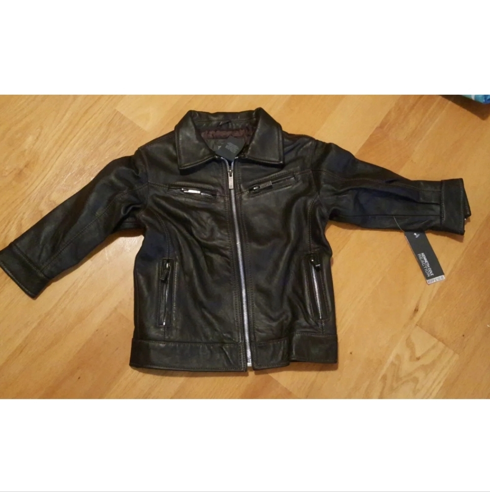 NWT Kenneth Cole Brown Jacket Childrens Genuine Leather Sz 3T Retail $150